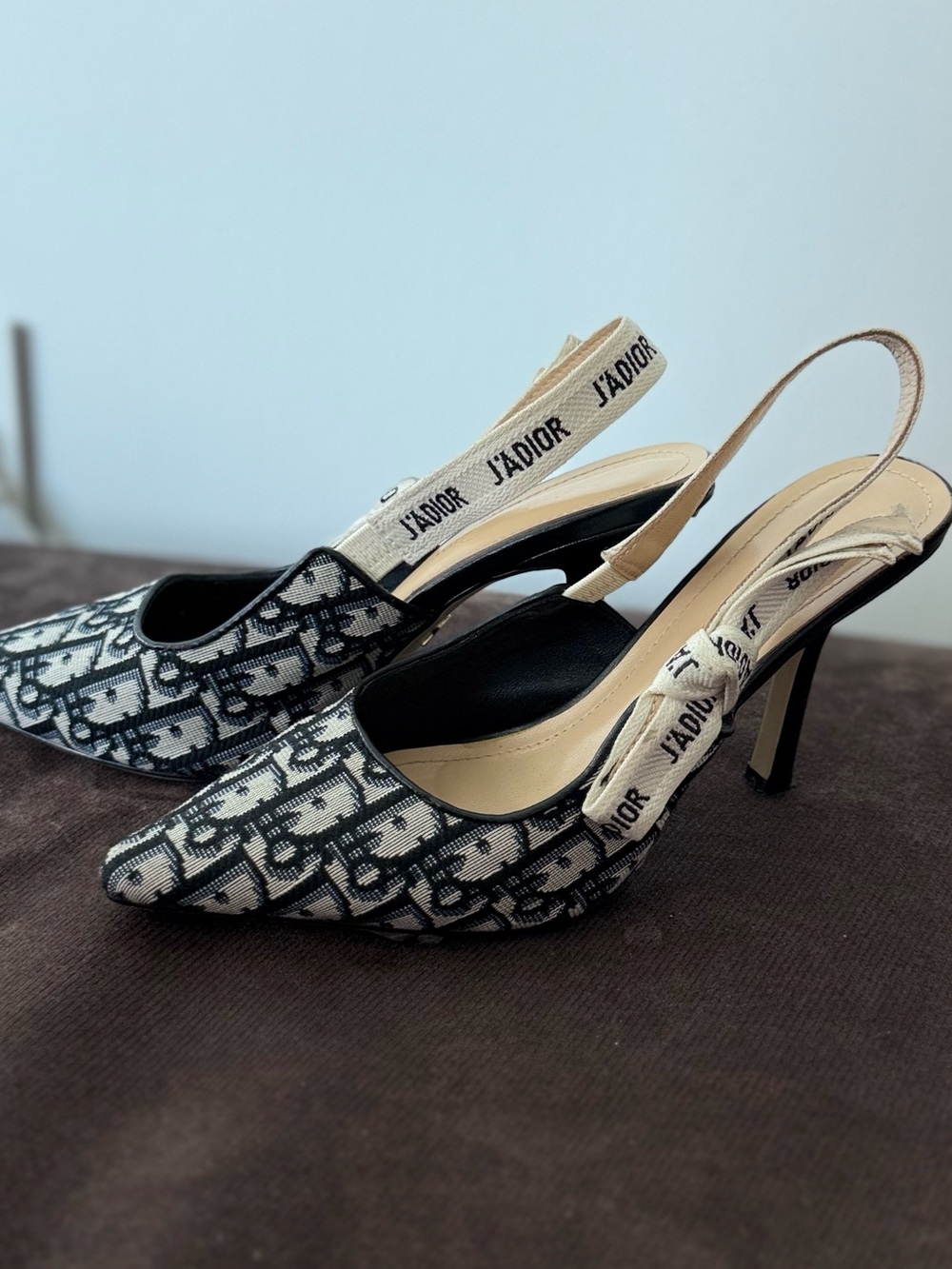 Dior Black & White J'Adior Patterned Slingback Heels